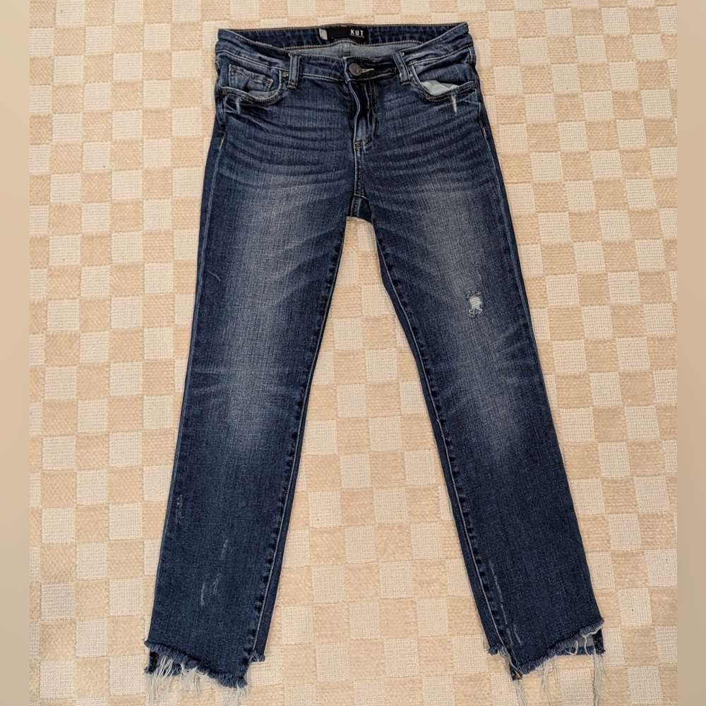 Kut from the Kloth Dark Wash Raw Hem Slim Jeans